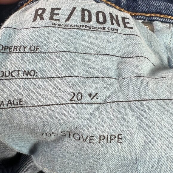 Re/Done Jean Women 25x26* 70s Stove Pipe High Rise Skinny Crop Blue Denim Tag 25 - Picture 8 of 16